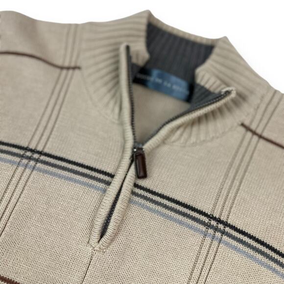 Oscar de la Renta Other - OSCAR DE LA RENTA vintage beige and blue plaid zip up mock neck sweater